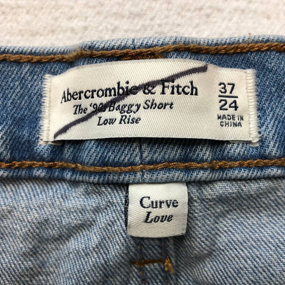 Abercrombie & Fitch Curve Love Distressed Blue Low Rise 90's Baggy Shorts- 37x24 - Picture 3 of 10